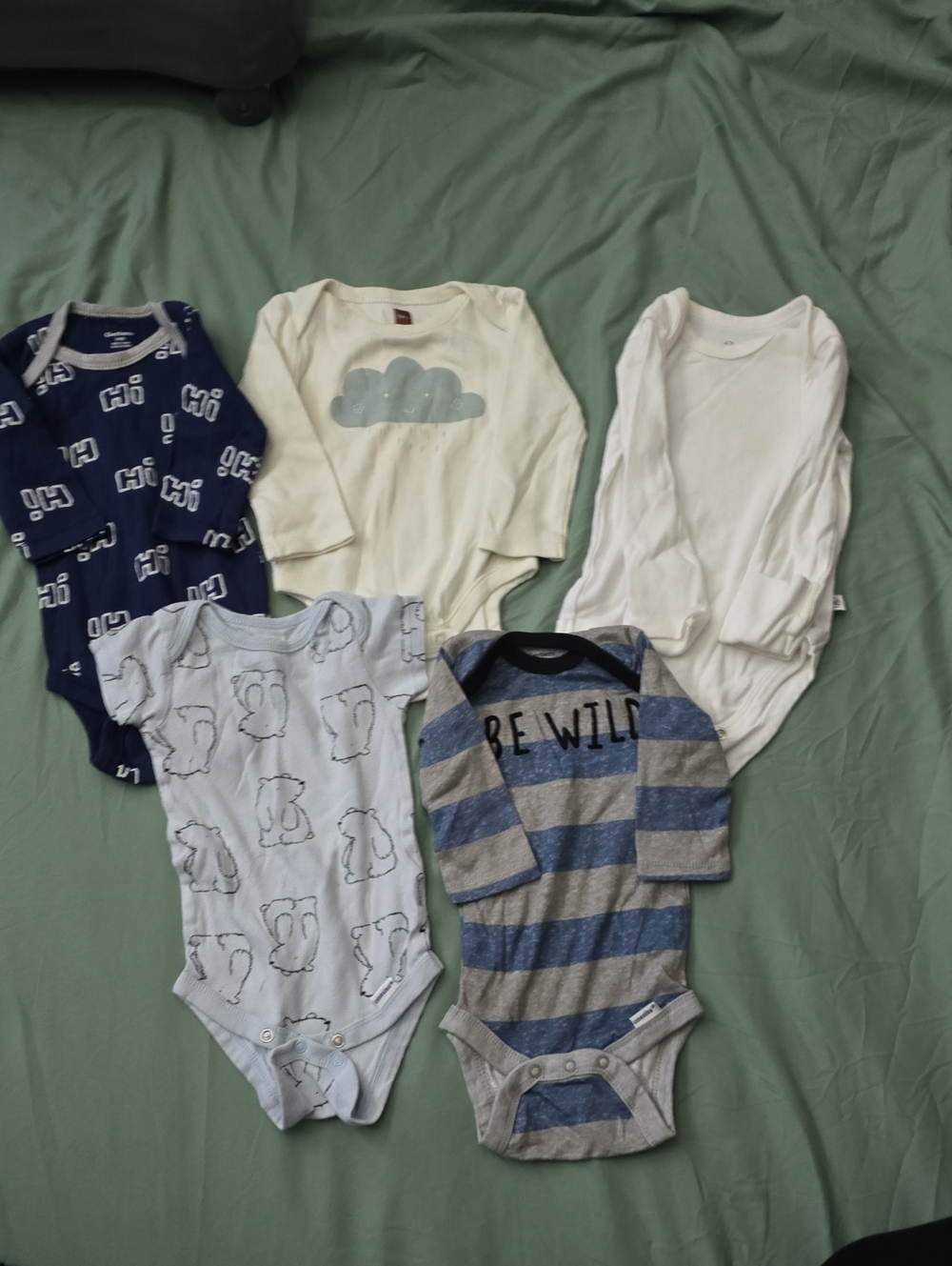 Tea Collection Baby Onesie Set - Navy, White, Light Blue, Cream, Gray Stripes